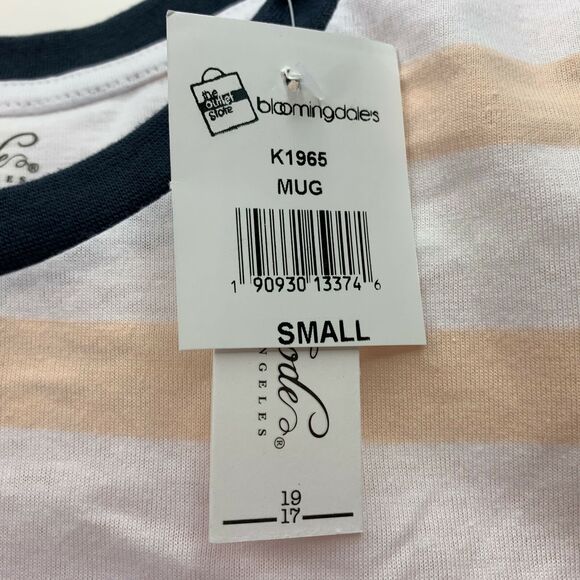 Sovereign Code Mens Mug Print Striped Short Sleeve T-Shirt Peach White S - Picture 2 of 4